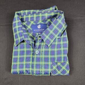 ROCAWEAR CLASSIC Men's Casual Button-Up Shirt Blue Green Yellow Plaid 4XB